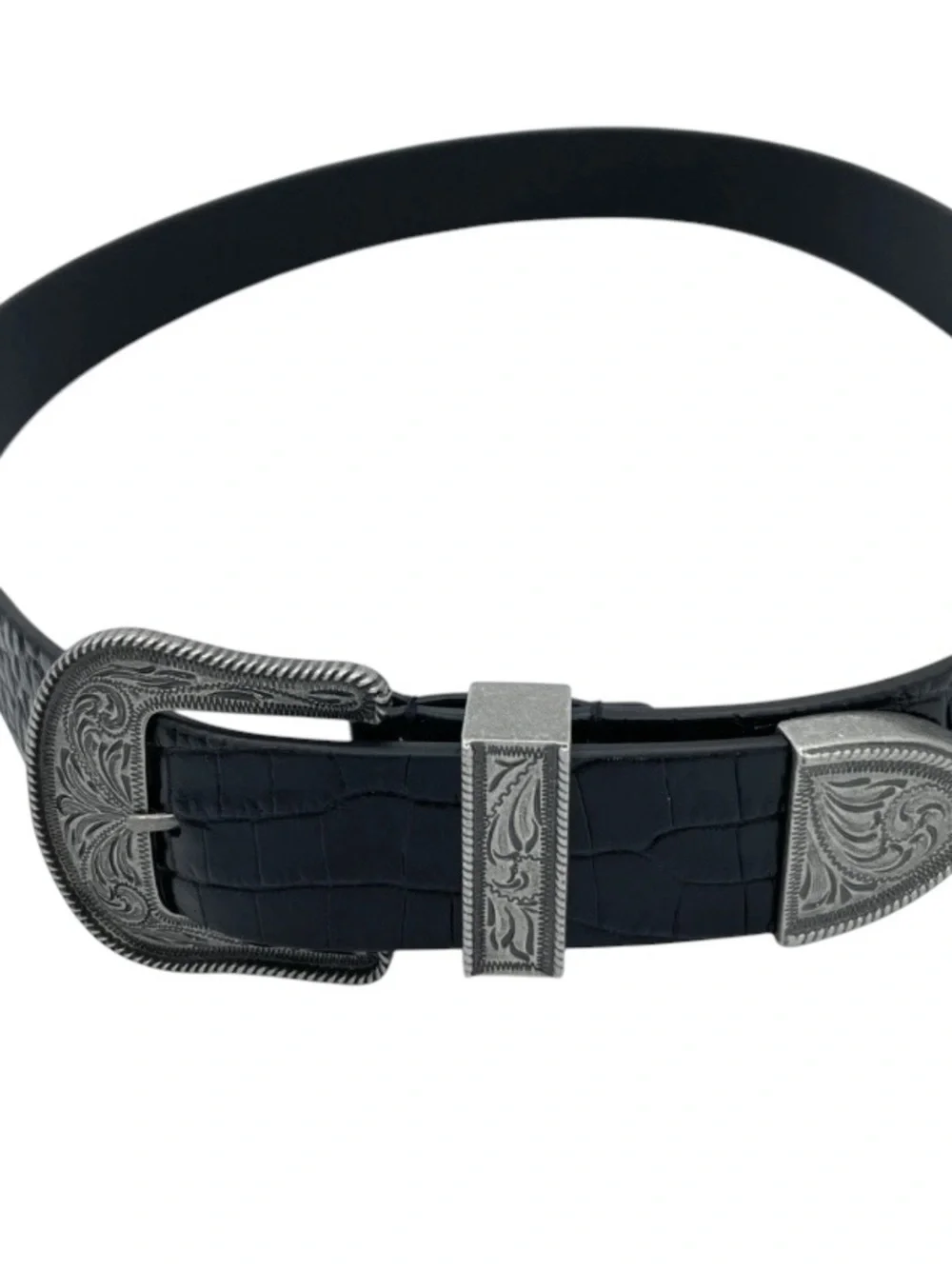 Lauren Ralph Lauren Crocodile Leather Silver Filigree Western Belt cowgirl